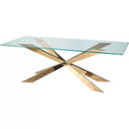 HomeRoots 72 Clear and Gold Glass and Metal Cross Leg Base Dining Table