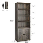 Libreria alta 181 cm, libreria stile rustico con ante e ripiani aperti, libreria autoportante a 6 livelli in legno per soggiorno, camera da letto, ufficio