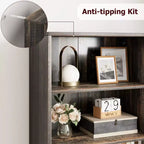 Libreria alta 181 cm, libreria stile rustico con ante e ripiani aperti, libreria autoportante a 6 livelli in legno per soggiorno, camera da letto, ufficio