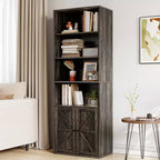 Libreria alta 181 cm, libreria stile rustico con ante e ripiani aperti, libreria autoportante a 6 livelli in legno per soggiorno, camera da letto, ufficio