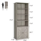 Libreria alta 181 cm, libreria stile rustico con ante e ripiani aperti, libreria autoportante a 6 livelli in legno per soggiorno, camera da letto, ufficio