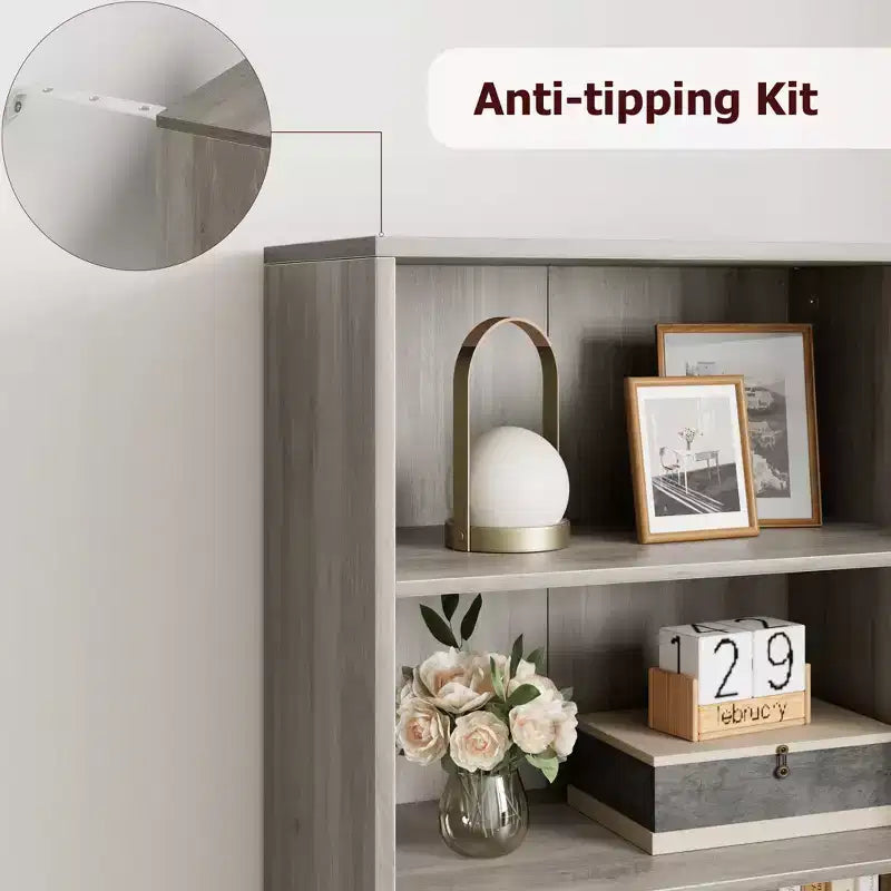 Libreria alta 181 cm, libreria stile rustico con ante e ripiani aperti, libreria autoportante a 6 livelli in legno per soggiorno, camera da letto, ufficio