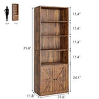 Libreria alta 181 cm, libreria stile rustico con ante e ripiani aperti, libreria autoportante a 6 livelli in legno per soggiorno, camera da letto, ufficio