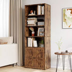 Libreria alta 181 cm, libreria stile rustico con ante e ripiani aperti, libreria autoportante a 6 livelli in legno per soggiorno, camera da letto, ufficio