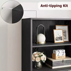 Libreria alta 181 cm, libreria stile rustico con ante e ripiani aperti, libreria autoportante a 6 livelli in legno per soggiorno, camera da letto, ufficio
