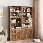 Libreria alta 181 cm, libreria stile rustico con ante e ripiani aperti, libreria autoportante a 6 livelli in legno per soggiorno, camera da letto, ufficio