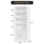 Libreria alta 181 cm, libreria stile rustico con ante e ripiani aperti, libreria autoportante a 6 livelli in legno per soggiorno, camera da letto, ufficio