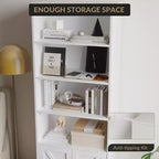 Libreria alta 181 cm, libreria stile rustico con ante e ripiani aperti, libreria autoportante a 6 livelli in legno per soggiorno, camera da letto, ufficio