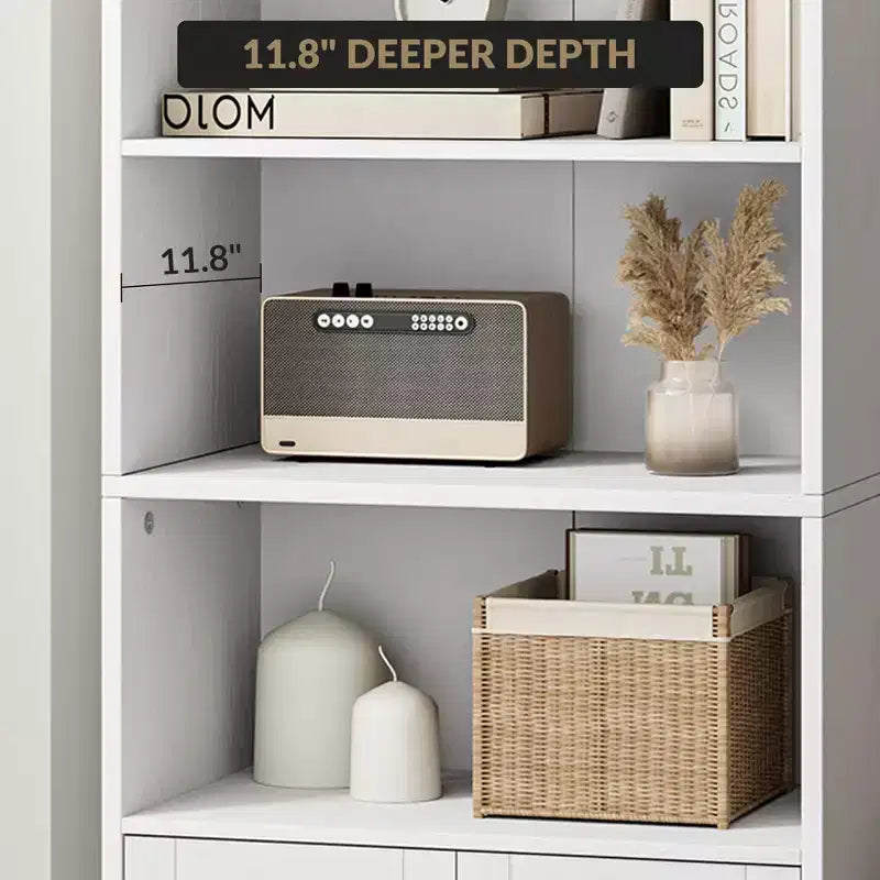 Libreria alta 181 cm, libreria stile rustico con ante e ripiani aperti, libreria autoportante a 6 livelli in legno per soggiorno, camera da letto, ufficio