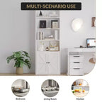 Libreria alta 181 cm, libreria stile rustico con ante e ripiani aperti, libreria autoportante a 6 livelli in legno per soggiorno, camera da letto, ufficio