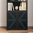 Libreria alta 181 cm, libreria stile rustico con ante e ripiani aperti, libreria autoportante a 6 livelli in legno per soggiorno, camera da letto, ufficio