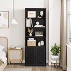 Libreria alta 181 cm, libreria stile rustico con ante e ripiani aperti, libreria autoportante a 6 livelli in legno per soggiorno, camera da letto, ufficio