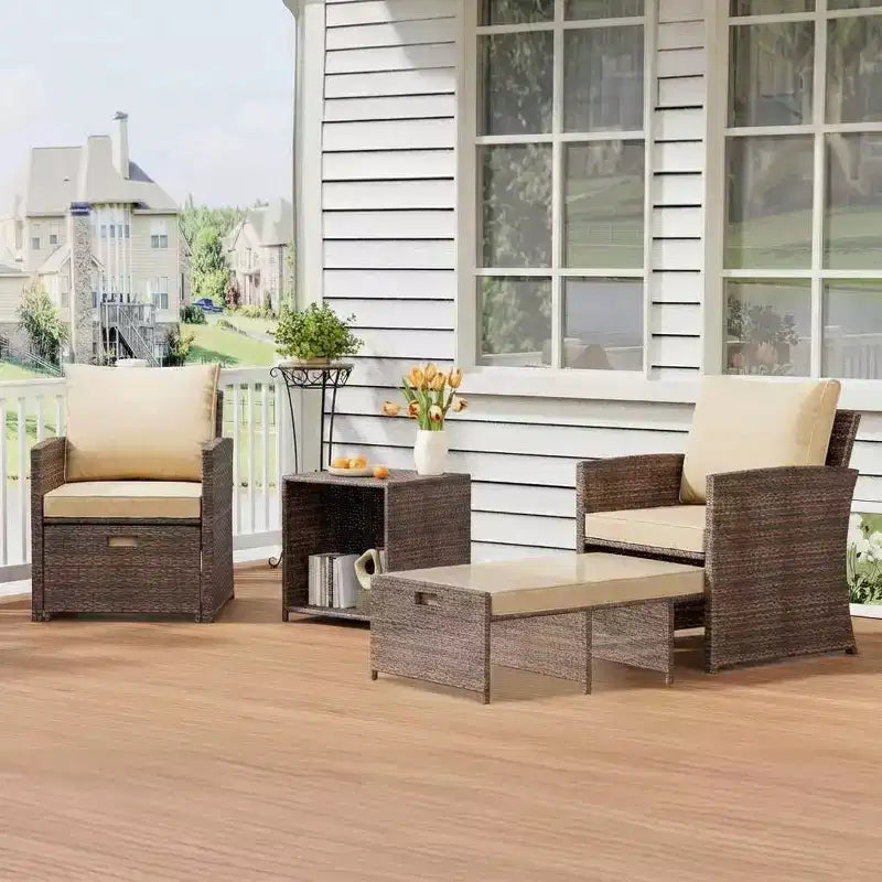 COZONY 5-Piece Patio Furniture Set with Storage Table and Nesting Stools, Rattan Outdoor Bistro Set for Balcony Garden Porch