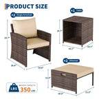 Set di mobili da patio a 5 pezzi con tavolo contenitore e sgabelli impilabili, set da bistrot da esterno in rattan per balcone, giardino, portico