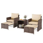 Set di mobili da patio a 5 pezzi con tavolo contenitore e sgabelli impilabili, set da bistrot da esterno in rattan per balcone, giardino, portico