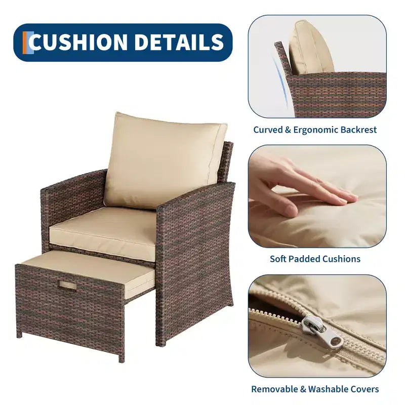 Set di mobili da patio a 5 pezzi con tavolo contenitore e sgabelli impilabili, set da bistrot da esterno in rattan per balcone, giardino, portico