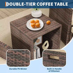 Set di mobili da patio a 5 pezzi con tavolo contenitore e sgabelli impilabili, set da bistrot da esterno in rattan per balcone, giardino, portico