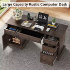 Scrivania direzionale da 150 cm, scrivania da computer in stile rustico con cassetti e armadietto, scrivania per ufficio in casa con texture in rilievo, postazione di lavoro per studio e scrittura