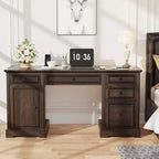 Scrivania direzionale da 150 cm, scrivania da computer in stile rustico con cassetti e armadietto, scrivania per ufficio in casa con texture in rilievo, postazione di lavoro per studio e scrittura