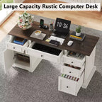 Scrivania direzionale da 150 cm, scrivania da computer in stile rustico con cassetti e armadietto, scrivania per ufficio in casa con texture in rilievo, postazione di lavoro per studio e scrittura