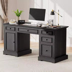 Scrivania direzionale da 150 cm, scrivania da computer in stile rustico con cassetti e armadietto, scrivania per ufficio in casa con texture in rilievo, postazione di lavoro per studio e scrittura
