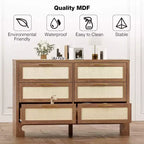 Comò a 6 cassetti per camera da letto, Comò in legno con design in tela di juta, Cassettiera classificata con maniglia in metallo dorato