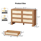 Comò a 6 cassetti per camera da letto, Comò in legno con design in tela di juta, Cassettiera classificata con maniglia in metallo dorato