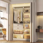 Besiost - Sistema armadio a colonna larga 40 pollici con ripiani a torre, organizer per armadio con cassetti in legno