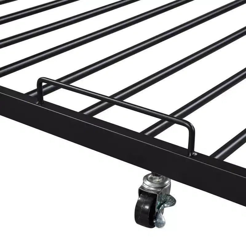 Struttura letto a piattaforma in metallo con letto estraibile, letto a piattaforma con testiera imbottita e porte USB