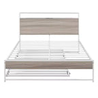 Struttura letto a piattaforma in metallo con letto estraibile, letto a piattaforma con testiera imbottita e porte USB