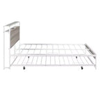 Struttura letto a piattaforma in metallo con letto estraibile, letto a piattaforma con testiera imbottita e porte USB