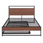 Struttura letto a piattaforma in metallo con letto estraibile, letto a piattaforma con testiera imbottita e porte USB