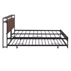 Struttura letto a piattaforma in metallo con letto estraibile, letto a piattaforma con testiera imbottita e porte USB
