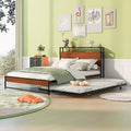 Metal Platform Bed Frame with Trundle, Platform Bed with Upholstered Headboard and USB Ports