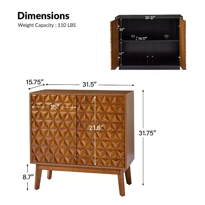 Mobiletto multiuso alto a 2 ante Lorenz 30 con ripiani regolabili, set da 2|ARTFUL LIVING DESIGNS-NOCE