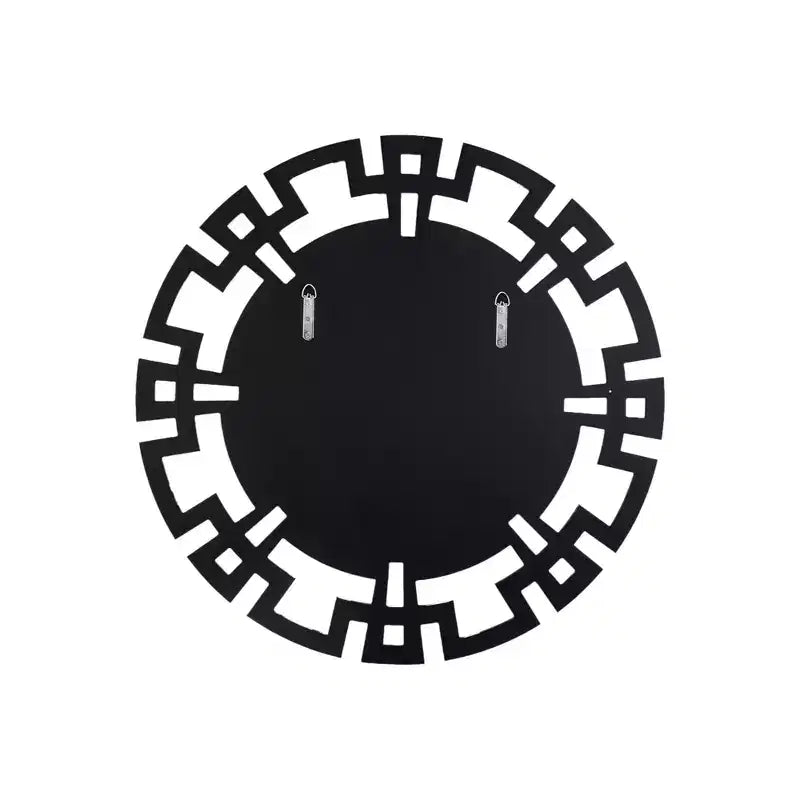 Specchio da parete rotondo in vetro argentato da 32 pollici con cornice geometrica Art Déco
