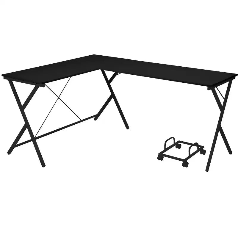 Scrivania a L Minimalista 62IN con Gambe Incrociate, Scrivania per Computer con Ampio Piano di Lavoro, Scrivania per Camera da Letto, Soggiorno, Ufficio