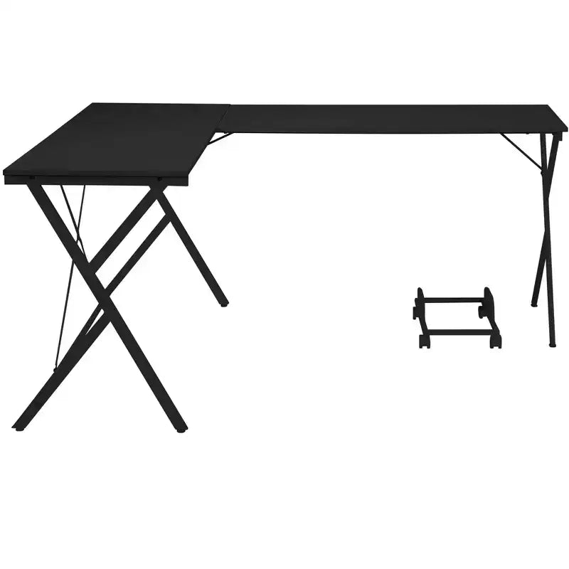 Scrivania a L Minimalista 62IN con Gambe Incrociate, Scrivania per Computer con Ampio Piano di Lavoro, Scrivania per Camera da Letto, Soggiorno, Ufficio