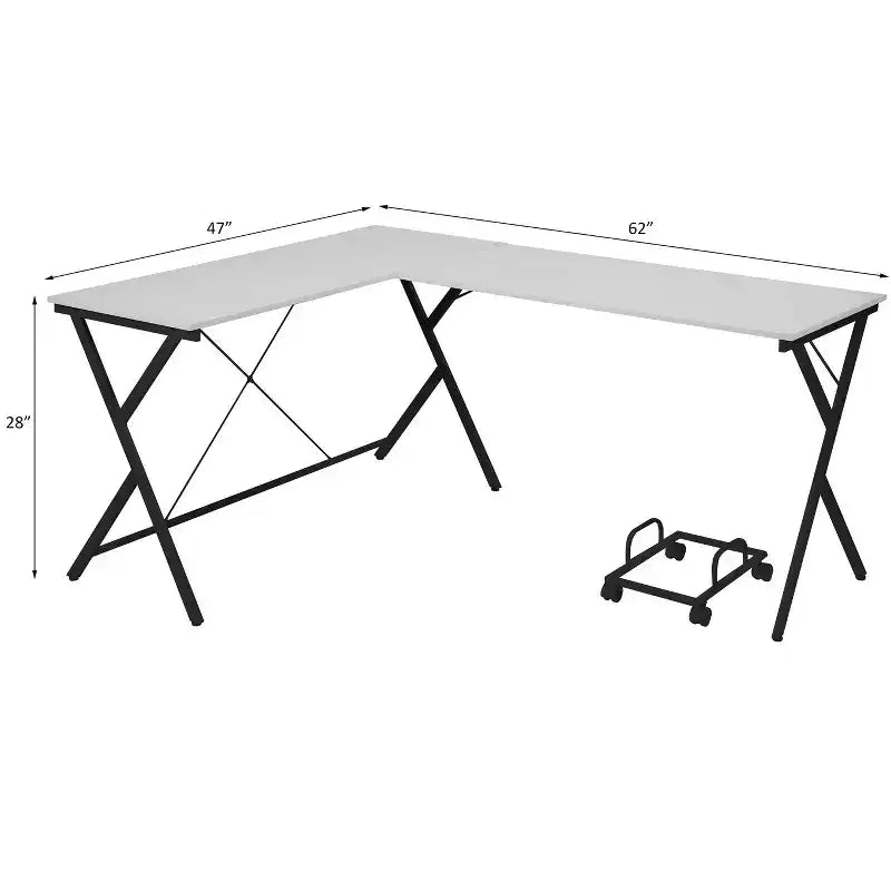 Scrivania a L Minimalista 62IN con Gambe Incrociate, Scrivania per Computer con Ampio Piano di Lavoro, Scrivania per Camera da Letto, Soggiorno, Ufficio