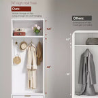 Scarpiera a colonna Slim 74 con panca e vano portaoggetti, attaccapanni da ingresso con 4 ganci dorati e gambe in metallo, design salvaspazio