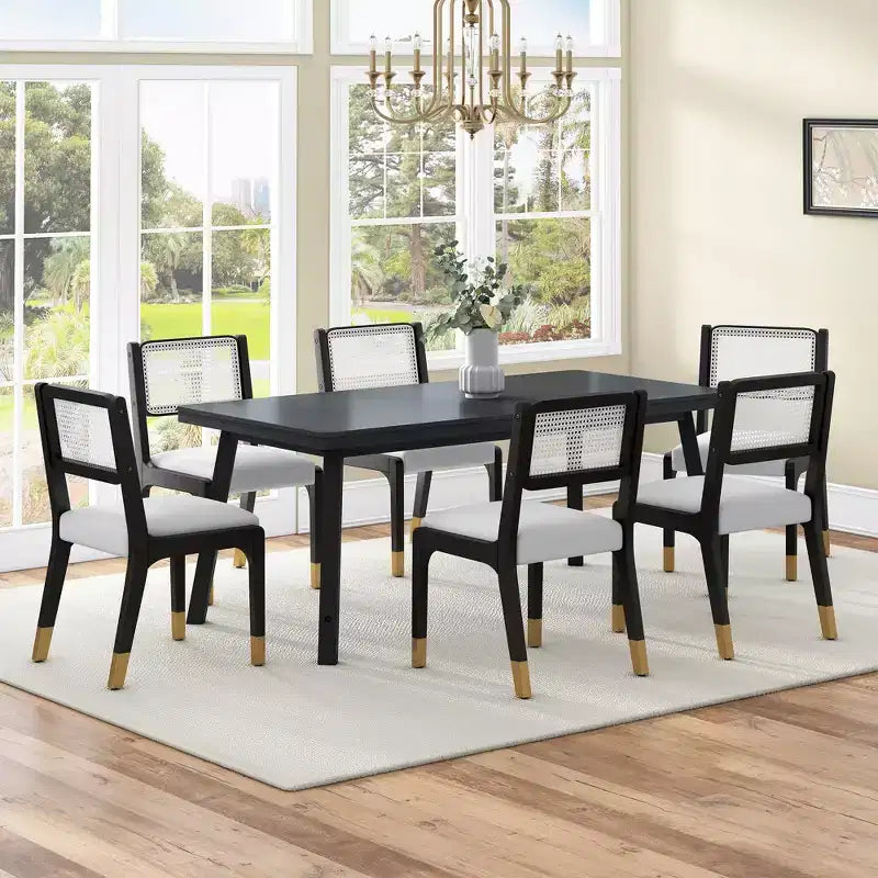 Set di 2 sedie da pranzo, sedie d'accento moderne in stile rustico con schienale in rattan e gambe in legno di gomma - ModernLuxe