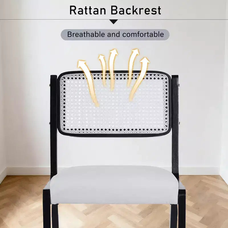 Set di 2 sedie da pranzo, sedie d'accento moderne in stile rustico con schienale in rattan e gambe in legno di gomma - ModernLuxe