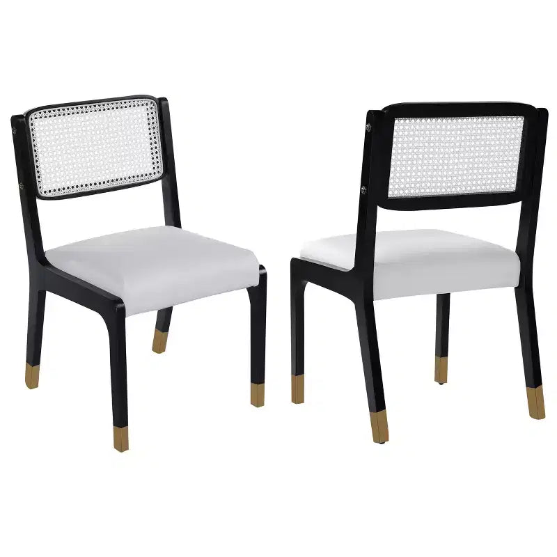 Set di 2 sedie da pranzo, sedie d'accento moderne in stile rustico con schienale in rattan e gambe in legno di gomma - ModernLuxe