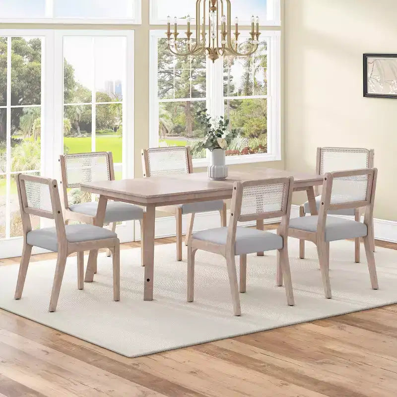 Set di 2 sedie da pranzo, sedie d'accento moderne in stile rustico con schienale in rattan e gambe in legno di gomma - ModernLuxe
