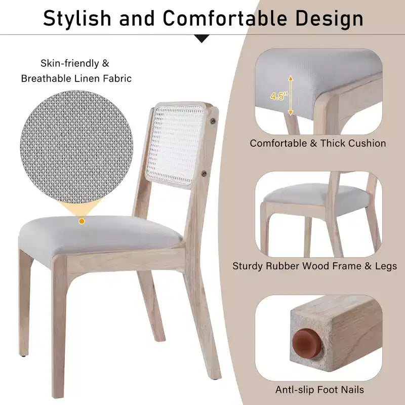 Set di 2 sedie da pranzo, sedie d'accento moderne in stile rustico con schienale in rattan e gambe in legno di gomma - ModernLuxe