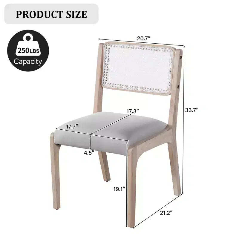 Set di 2 sedie da pranzo, sedie d'accento moderne in stile rustico con schienale in rattan e gambe in legno di gomma - ModernLuxe