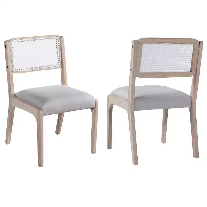 Set di 2 sedie da pranzo, sedie d'accento moderne in stile rustico con schienale in rattan e gambe in legno di gomma - ModernLuxe