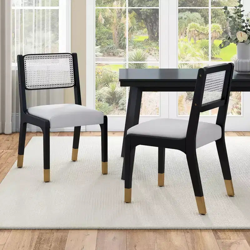 Set di 2 sedie da pranzo, sedie d'accento moderne in stile rustico con schienale in rattan e gambe in legno di gomma - ModernLuxe