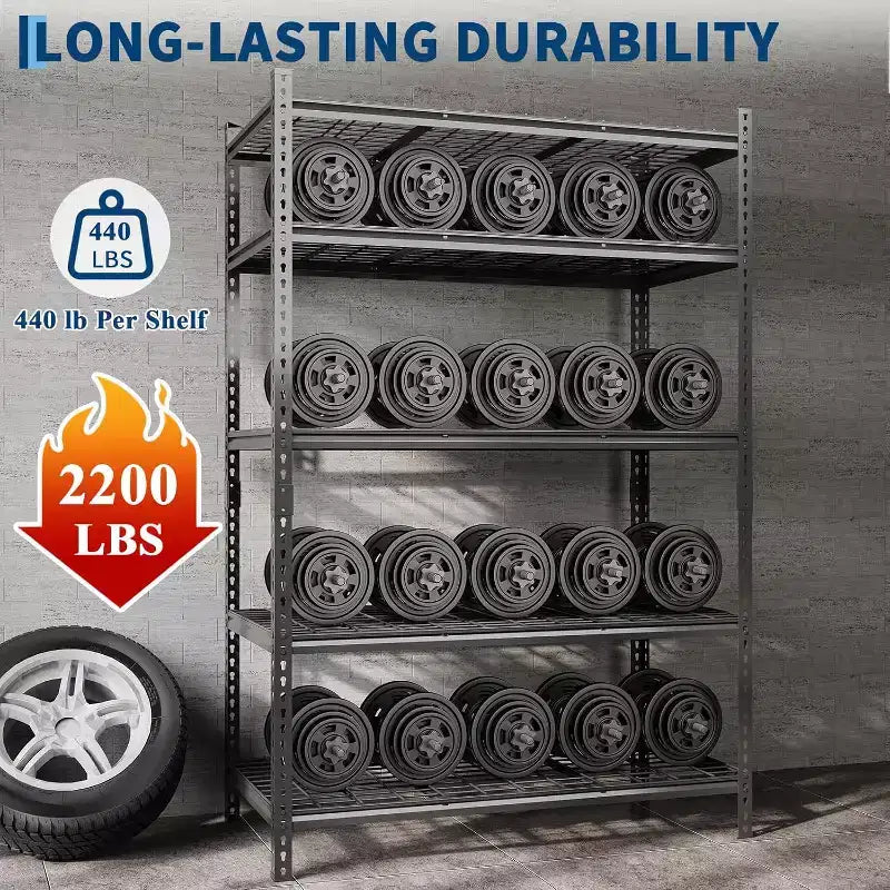 Scaffalatura da Garage Resistente a 5 Ripiani, Unità di Scaffalature Industriali in Metallo con Ripiani Regolabili, per Garage, Cucina, Dispensa, Magazzino