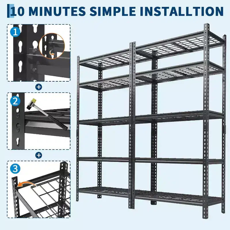 Scaffalatura da Garage Resistente a 5 Ripiani, Unità di Scaffalature Industriali in Metallo con Ripiani Regolabili, per Garage, Cucina, Dispensa, Magazzino